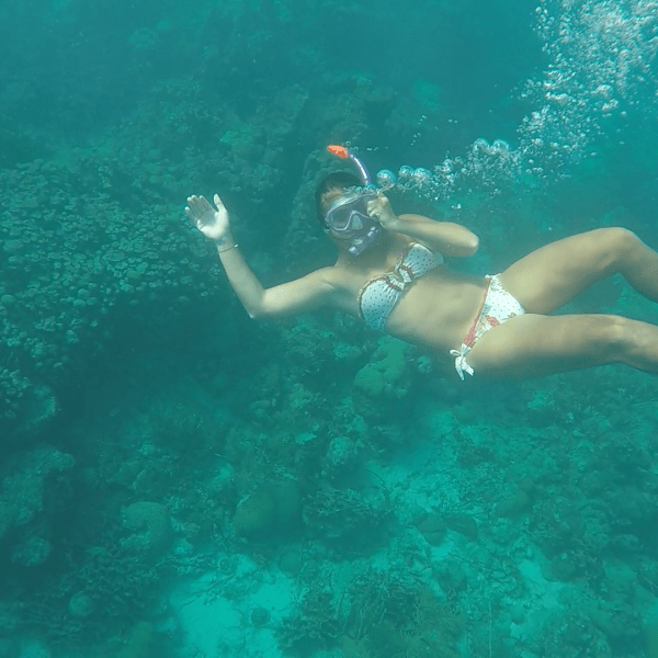 a woman in a pool of water