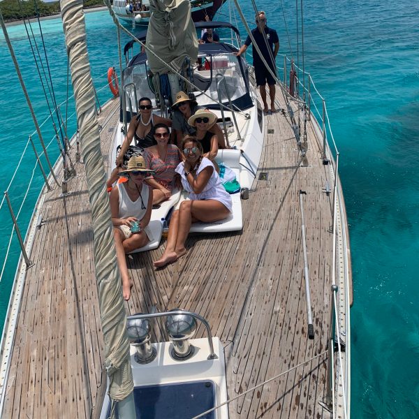 a group of people on a boat in the water